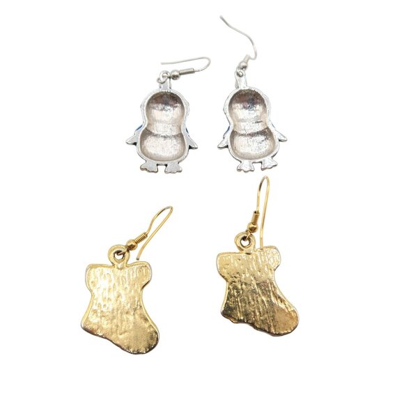 Enamel Stocking Penguin Christmas Theme Earrings Set Of 2 Winter Holiday Festive - Picture 5 of 6
